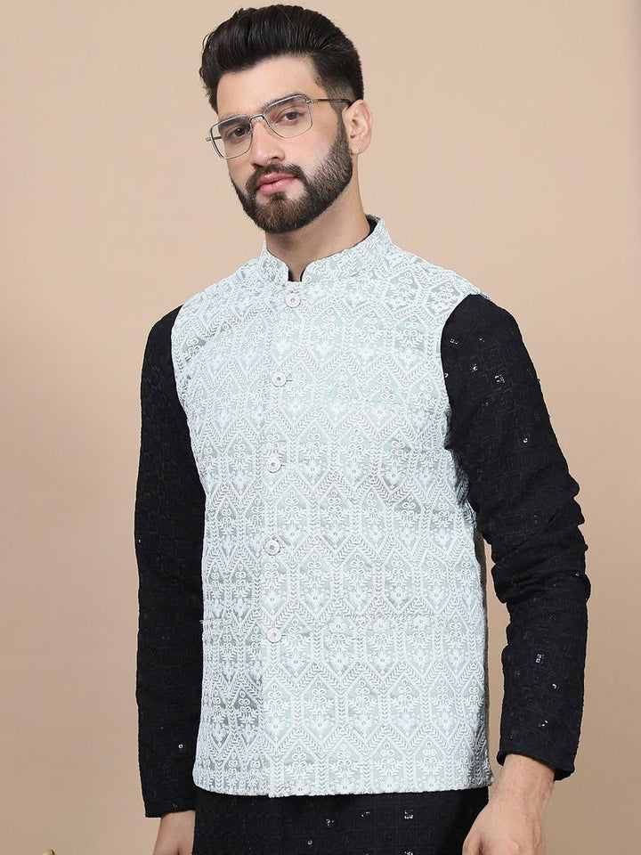 Anouk Black Floral Embroidered Regular Pure Cotton Straight Kurta With Churidar