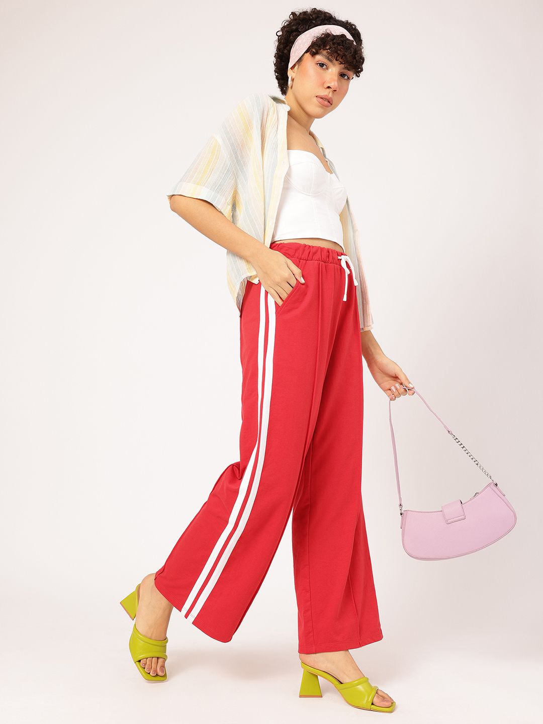 DressBerry Women Retro Flare Side Stripes Pleated Trousers