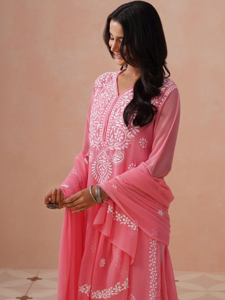 House of Chikankari Women Embroidered Thread Work Georgette Kurta