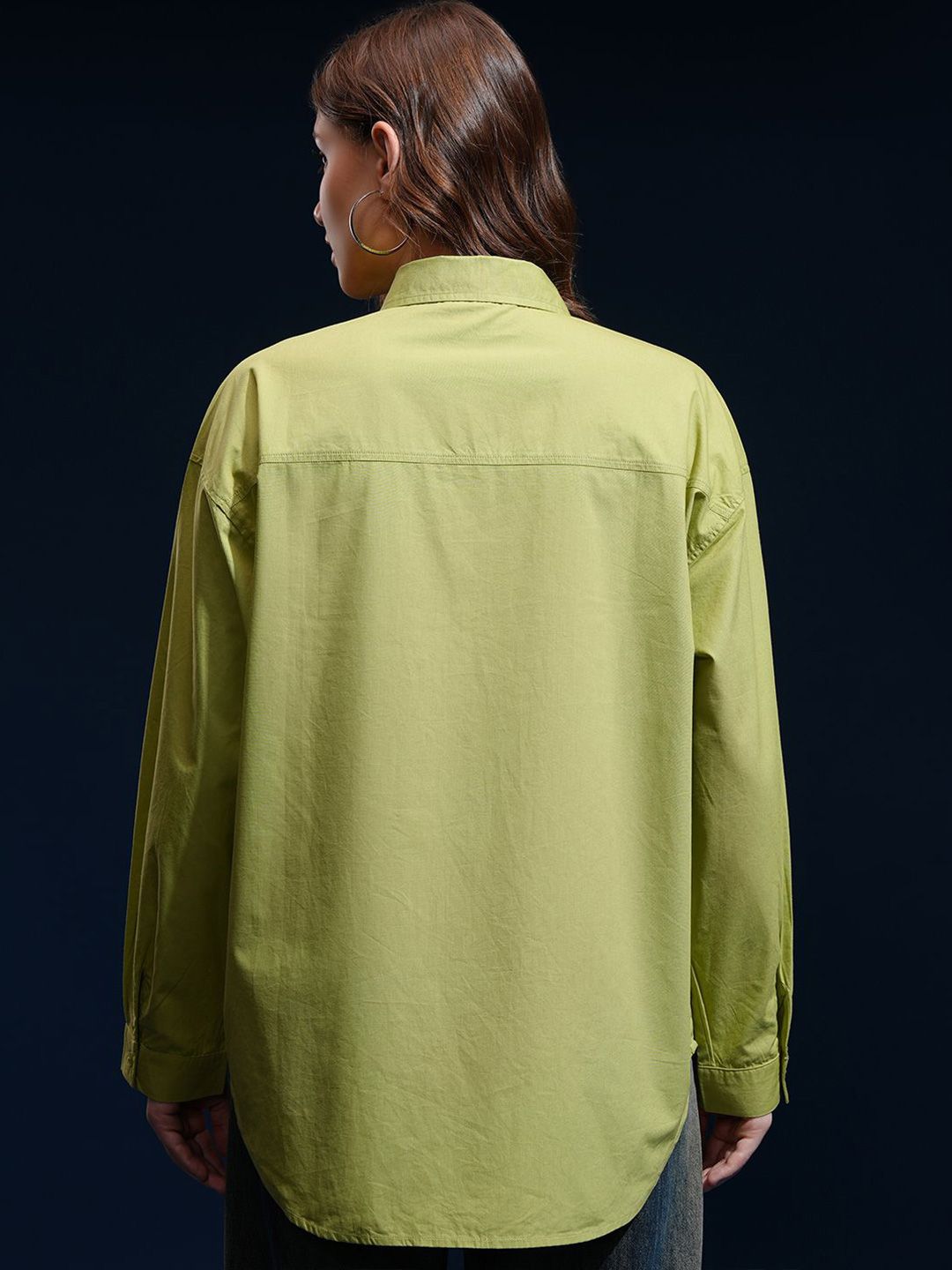 CHIC BY TOKYO TALKIES Women Spread Collar Solid Cotton Oversized Casual Shirt