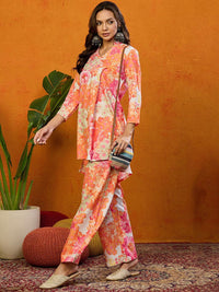 KALINI Printed Mandarin Collar Top With Trousers