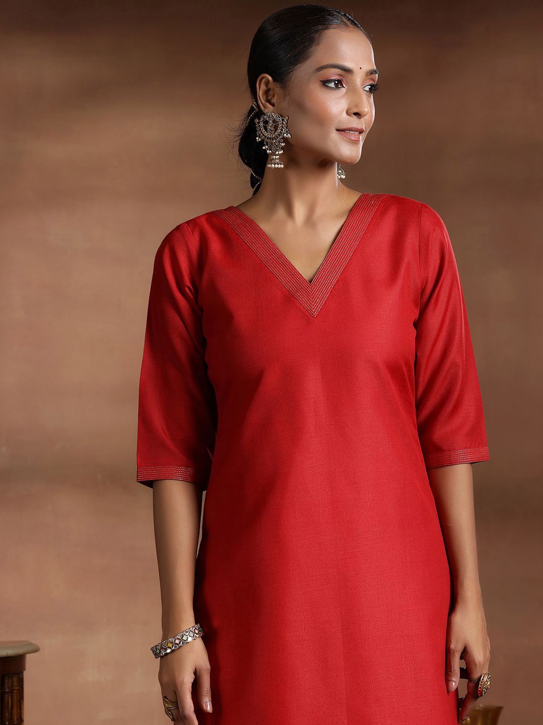 Libas Zari V-Neck Straight Kurta With Salwar & Dupatta
