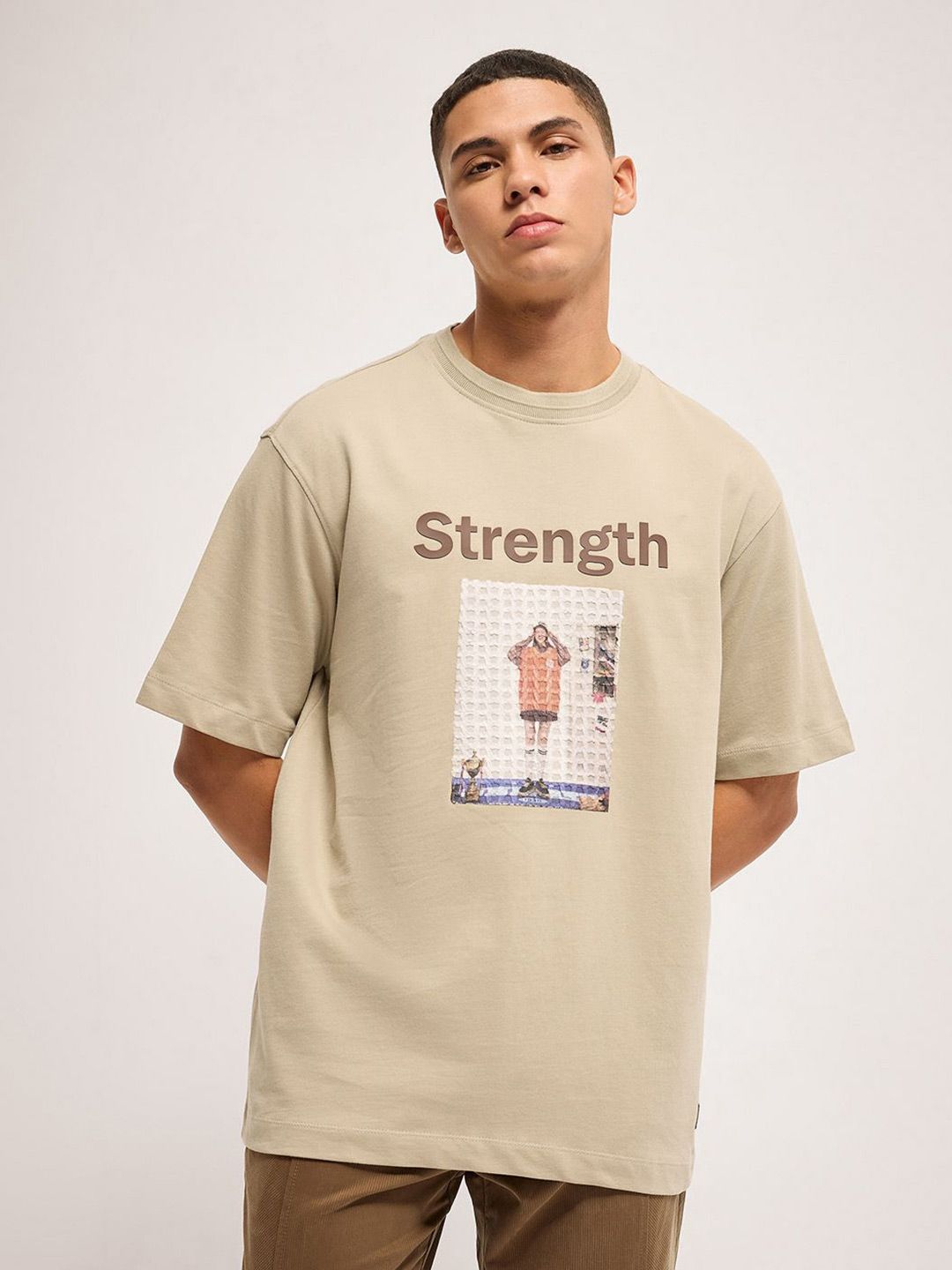 THE BEAR HOUSE Men Graphic Printed Round Neck Cotton Oversized T-shirt
