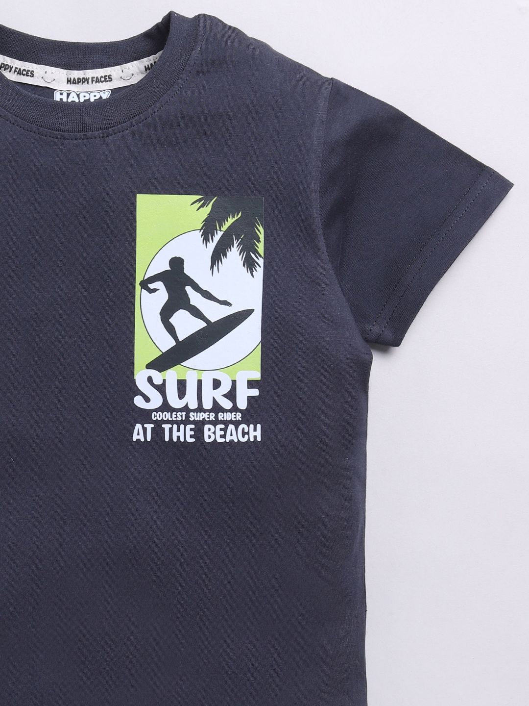 Happy Faces Boys Pure Cotton Typography & Graphic Printed T-shirt