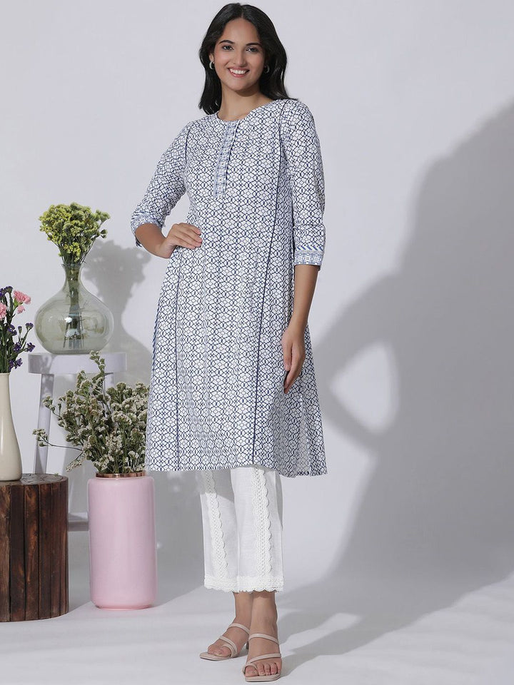 W Ethnic Motifs Printed Cotton Straight Kurta