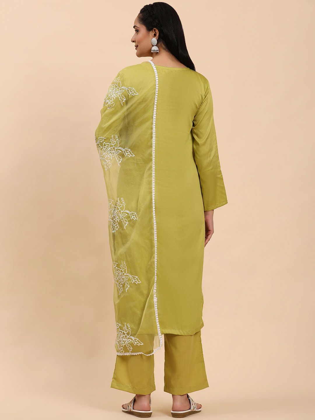 Mamicha Women Floral Embroidered Regular Pure Cotton Kurta with Trousers & With Dupatta