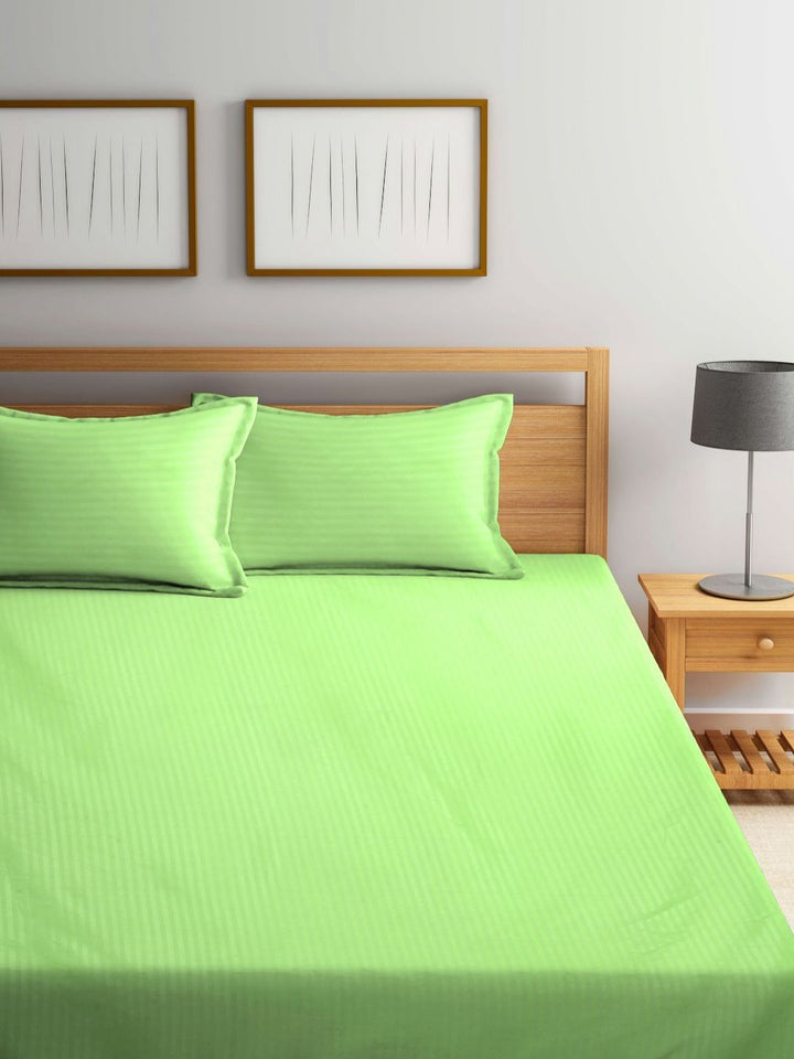 Myntra Elegant Homes Green Striped 300 TC King Bedsheet with 2 Pillow Covers