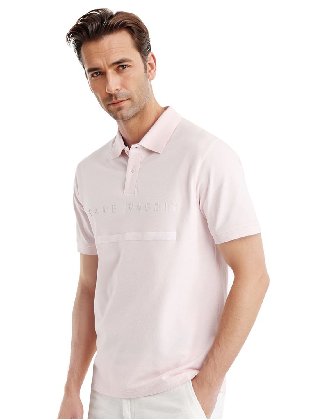 RARE RABBIT Men Typography Printed Polo Collar Cotton T-shirt
