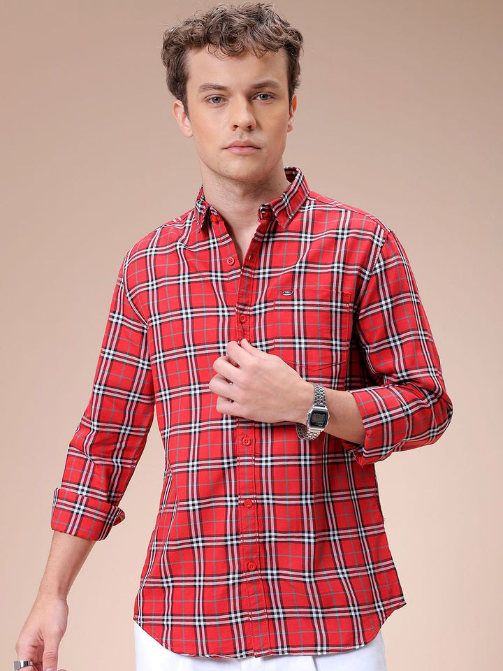 The Indian Garage Co Men Spread Collar Checked Cotton Slim Fit Casual Shirt