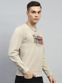 Monte Carlo Men Cotton Beige Round Neck Long Sleeves Printed Sweatshirt