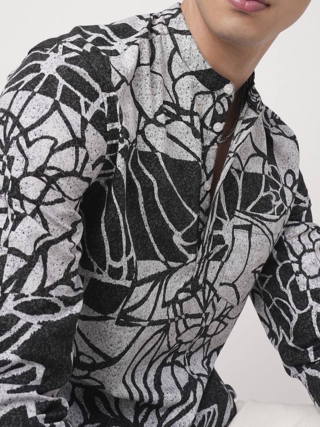 VASTRADO Obsidian Abstract Printed Band Collar Pure Cotton Straight Kurta