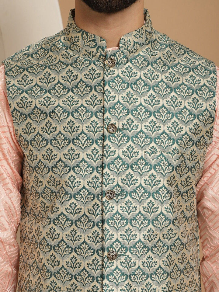 Anouk Pink Ethnic Motif Tenunan Rekaan Kurta Lurus Dengan Jaket Churidar & Nehru