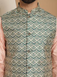 Anouk Pink Ethnic Motif Tenunan Rekaan Kurta Lurus Dengan Jaket Churidar & Nehru