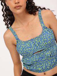 DressBerry Floral Blossom Cut-Out Smocked Crop Top
