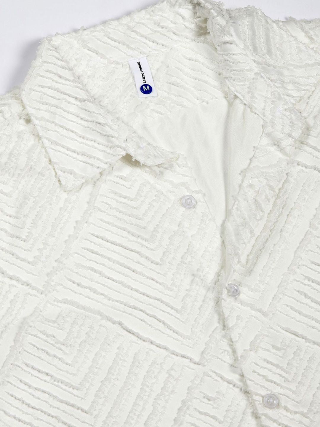 Thomas Scott Men Premium Spread Collar Textured Solid Slim Fit Casual Shirt