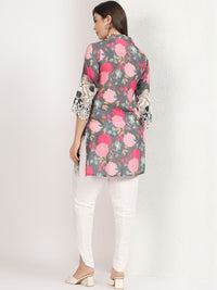 Mamicha Women Floral Printed Regular Thread Work Kurti with Dhoti Pants