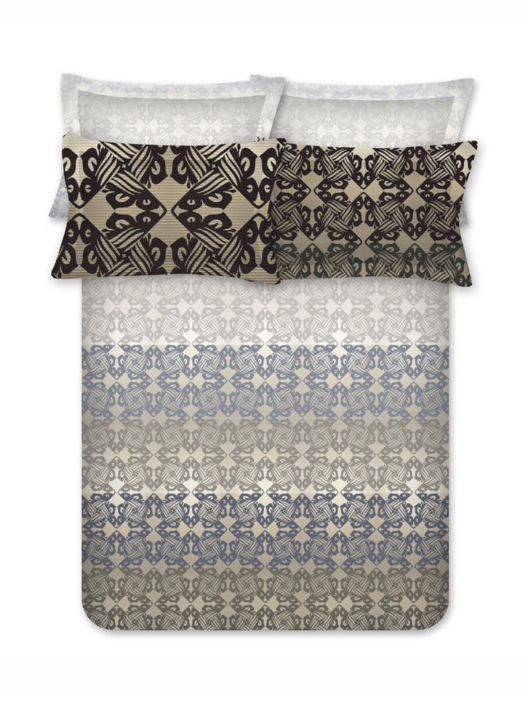BOMBAY DYEING Grey & Brown Printed 300 TC Cotton King Bedsheet with 4 Pillow Covers
