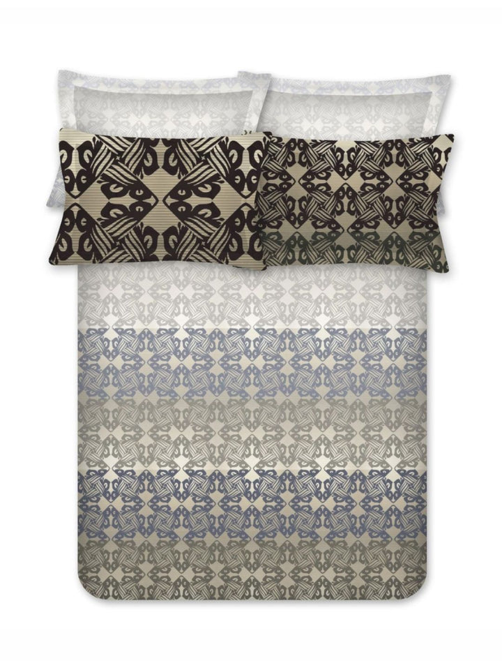 BOMBAY DYEING Grey & Brown Printed 300 TC Cotton King Bedsheet with 4 Pillow Covers