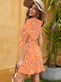 DressBerry Floral Print Ruffled & Tie-Up Detail Mini Wrap Dress