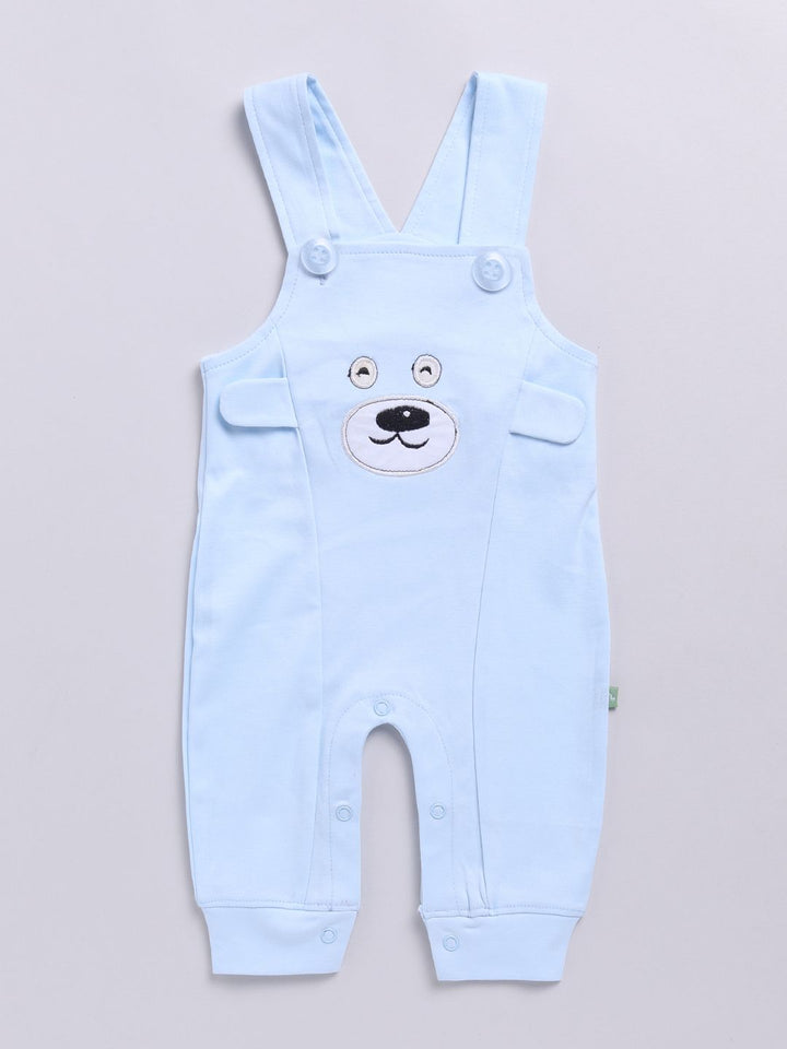 Moms Love Infants Boys Pure Cotton Embroidered Detail Dungaree With Printed T-Shirt