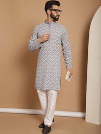 Motif Etnik Anouk Bersulam Benang Biasa Bekerja Kurta Kapas Tulen dengan Churidar
