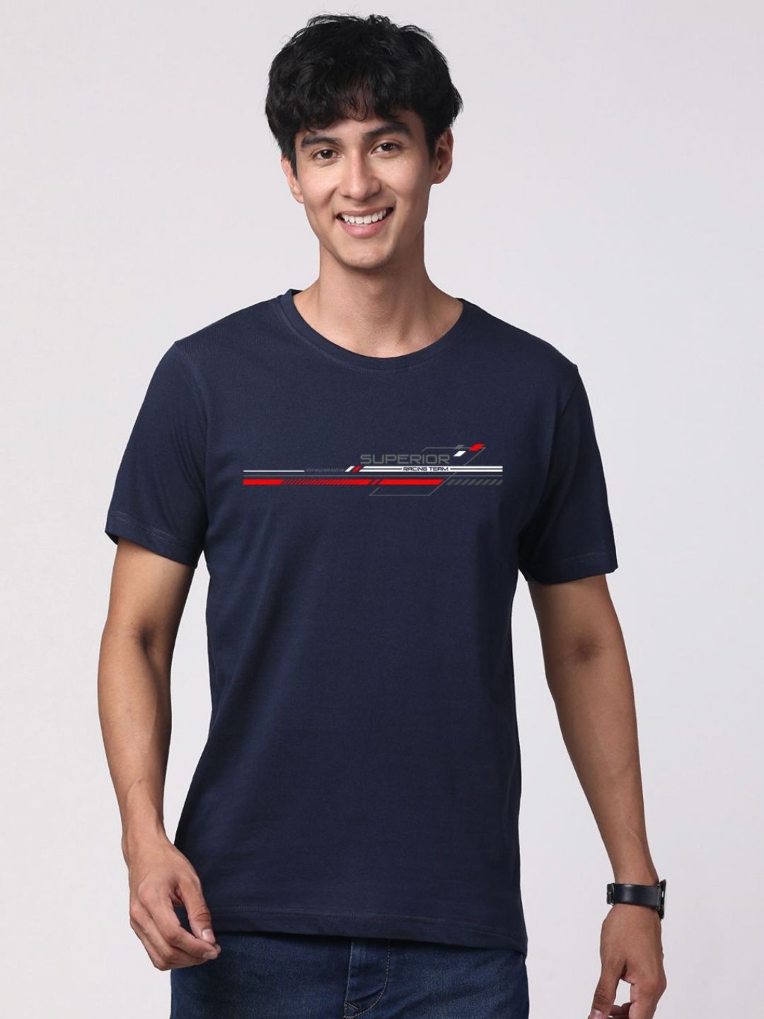 Pek ADRO Lelaki dengan 3 T-shirt Kapas Leher Bulat Bercetak Grafik