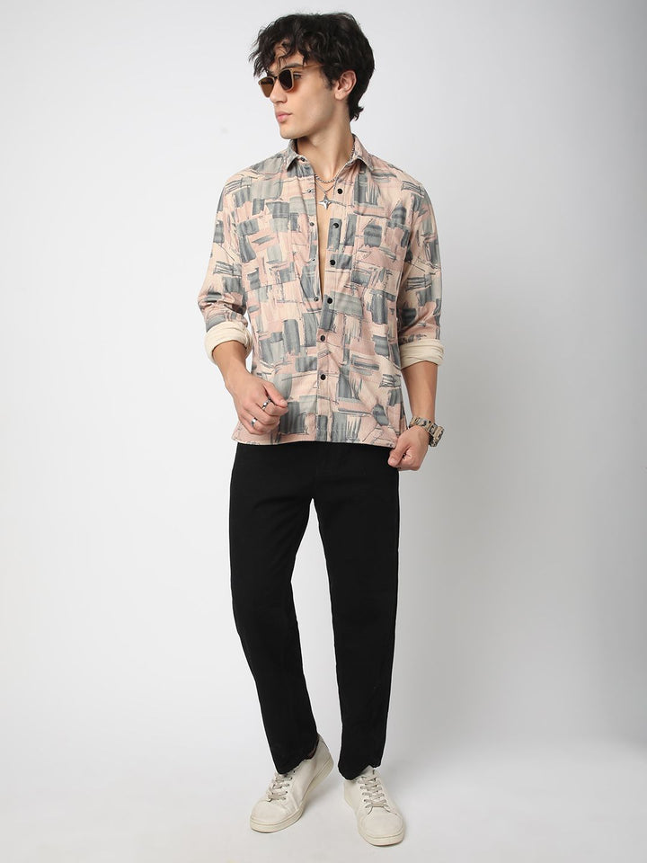 VASTRADO Men Classic Spread Collar Abstract Printed Cotton Slim Fit Casual Shirt