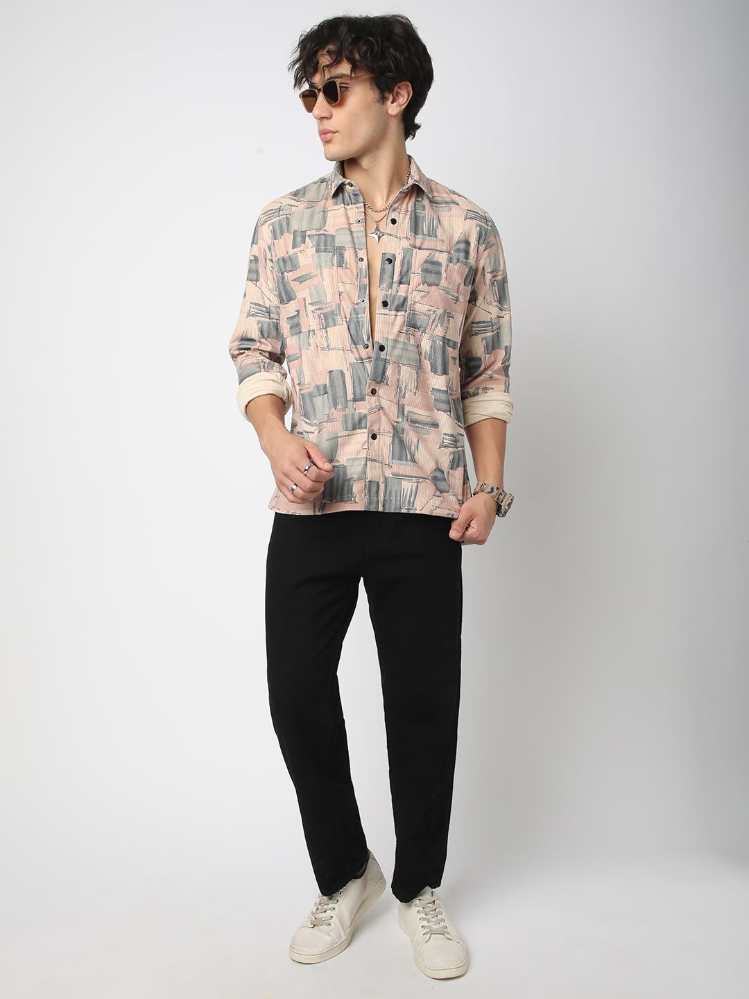 VASTRADO Men Classic Spread Collar Abstract Printed Cotton Slim Fit Casual Shirt