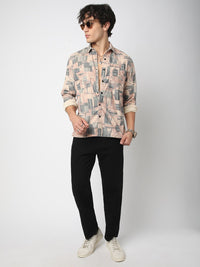 VASTRADO Men Classic Spread Collar Abstract Printed Cotton Slim Fit Casual Shirt