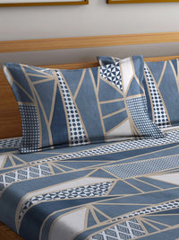 KLOTTHE White & Blue Geometric Printed 300 TC Dilengkapi Cadar King Dengan 2 Sarung Bantal