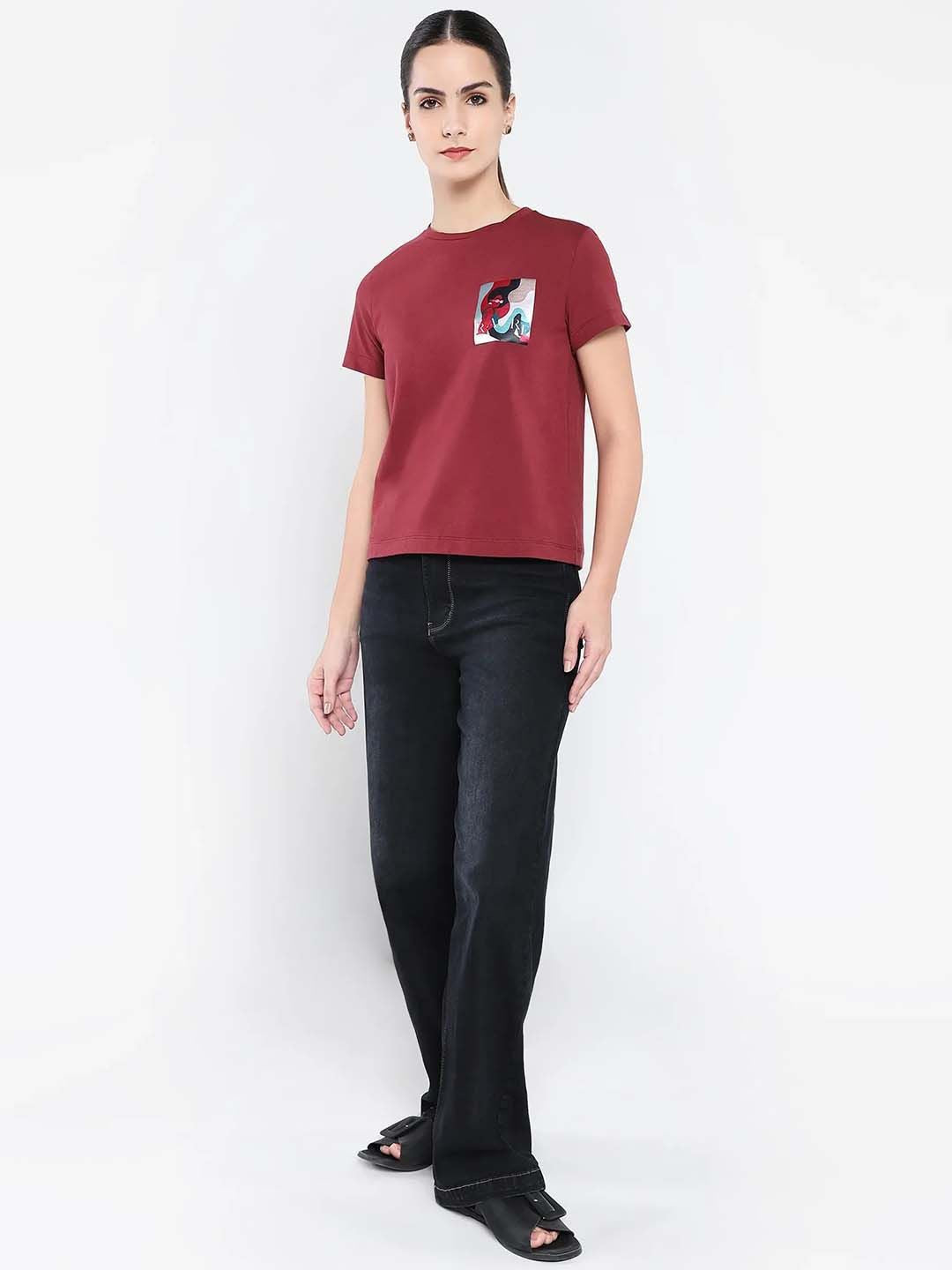 Rareism Wanita Grafik T-Shirt Leher Pusingan Dicetak