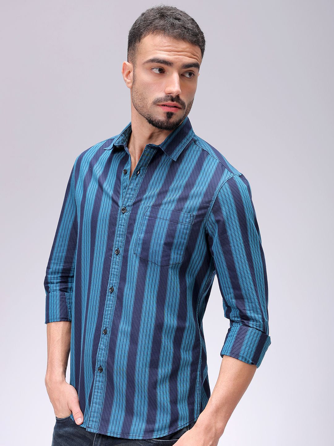 The Indian Garage Co Men Slim Fit Multi Stripes Opaque Striped Casual Shirt