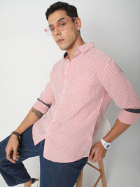 VASTRADO Men Classic Cutaway Collar Multi Striped Cotton Slim Fit Casual Shirt