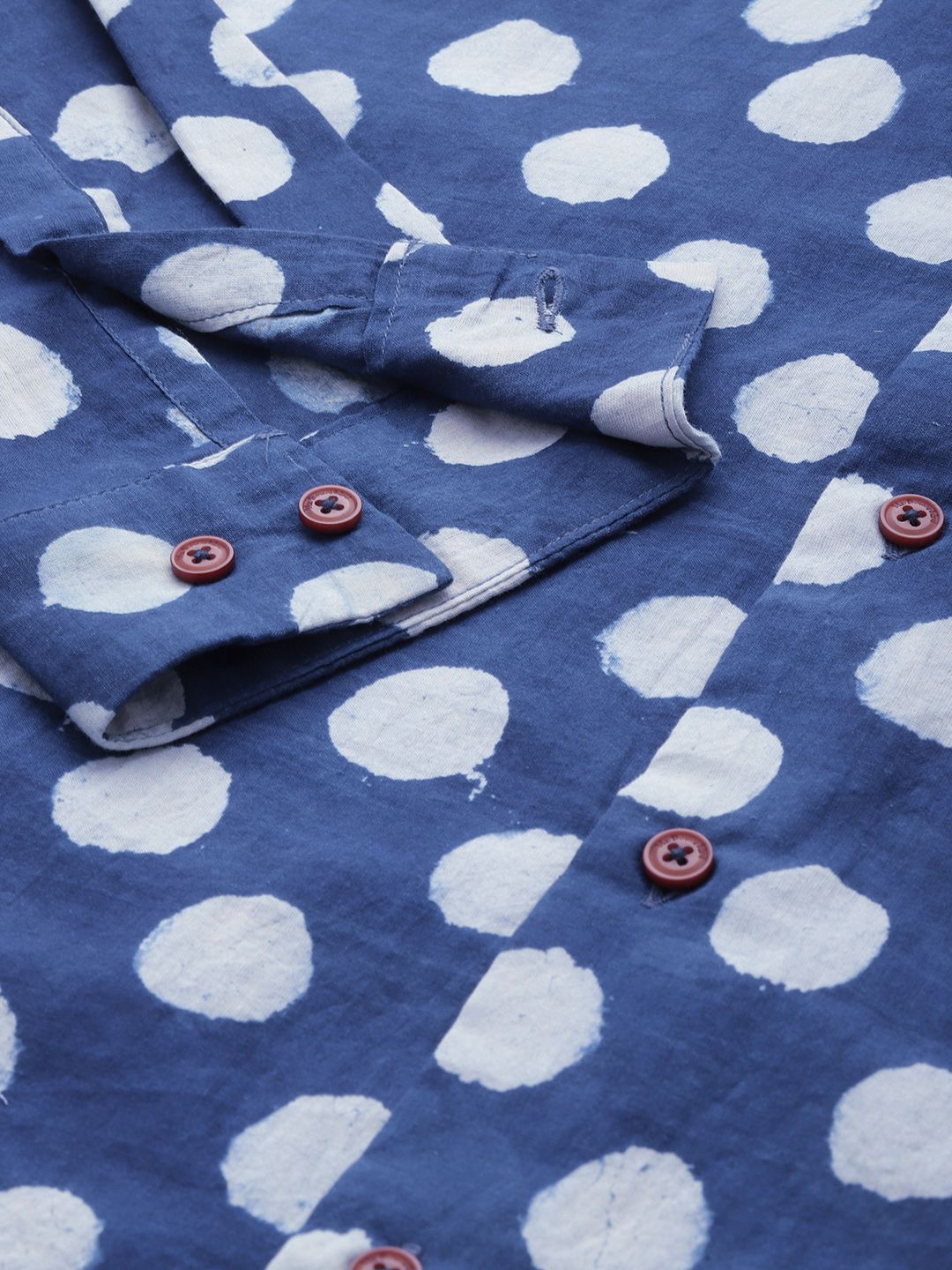 Mr Bowerbird Tailored Fit Organic Cotton Polka Dot Hand Printed Casual Shirt