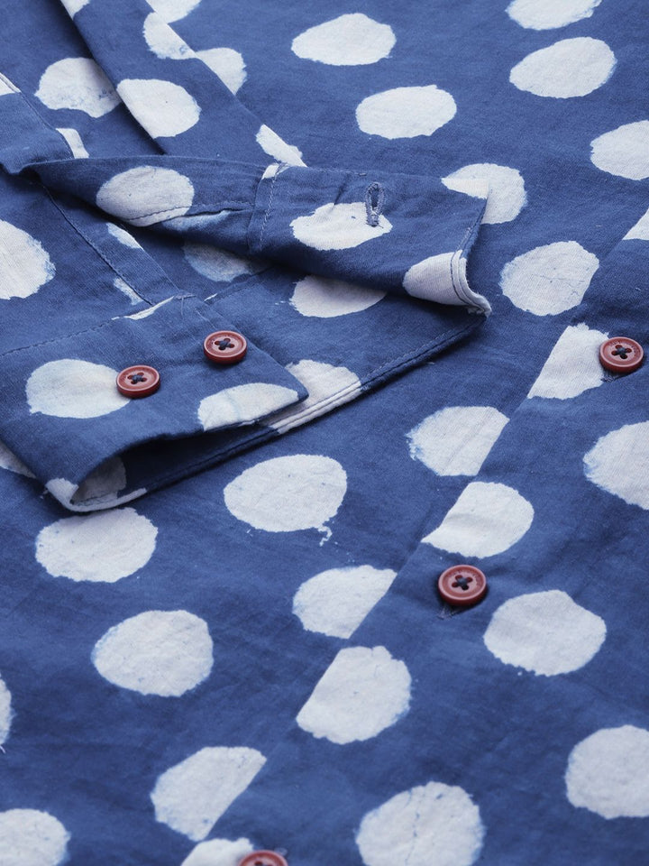 Mr Bowerbird Tailored Fit Organic Cotton Polka Dot Hand Printed Casual Shirt