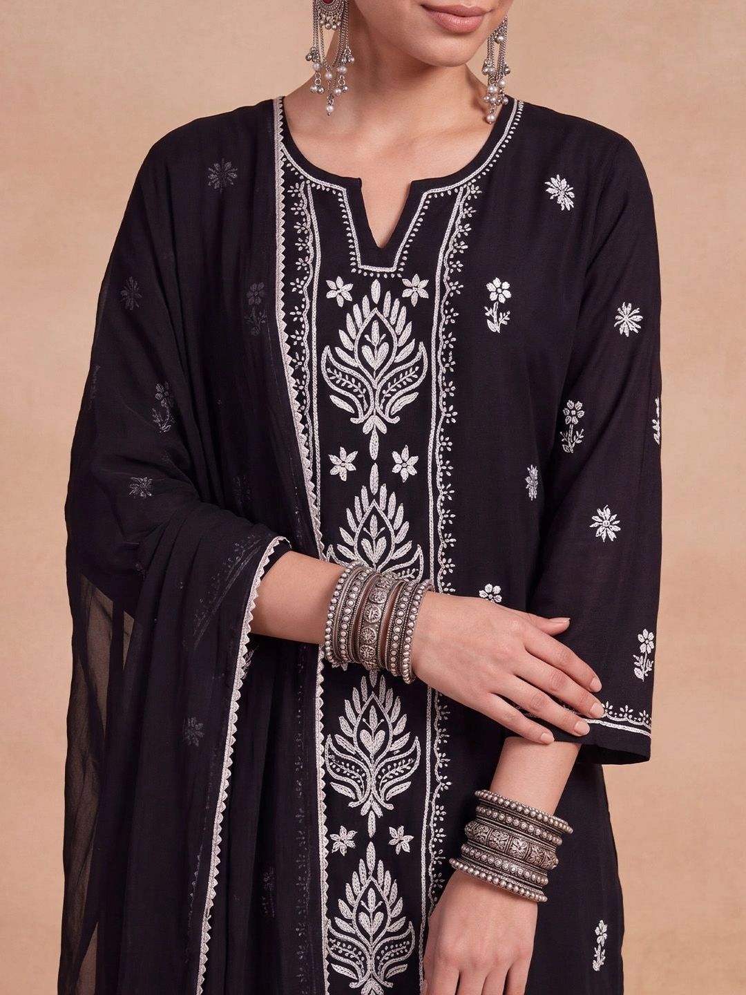 House of Chikankari Women Embroidered Thread Work Kurta with Trousers & Dupatta