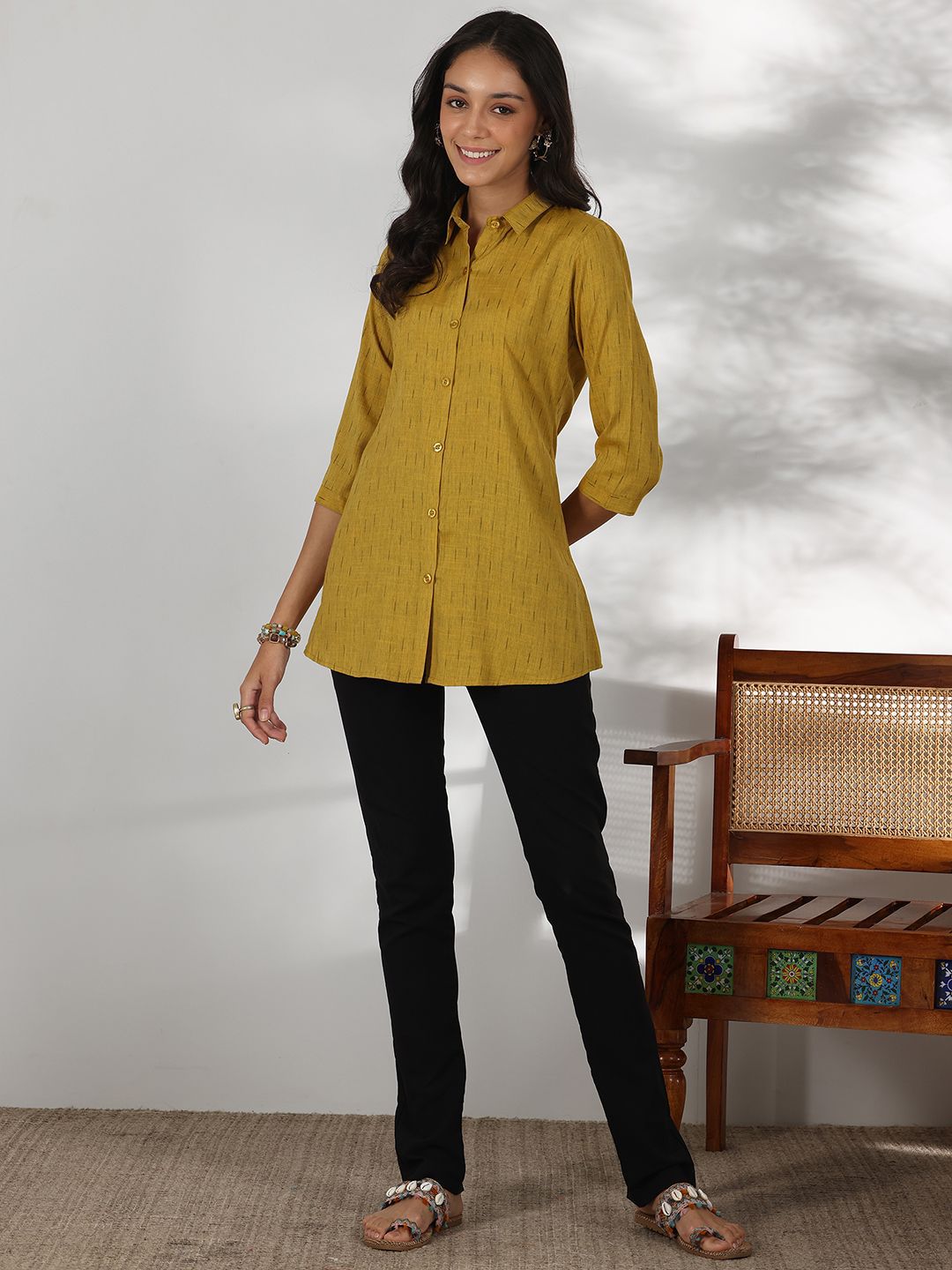 Libas Women Striped Shirt Collar Tunic