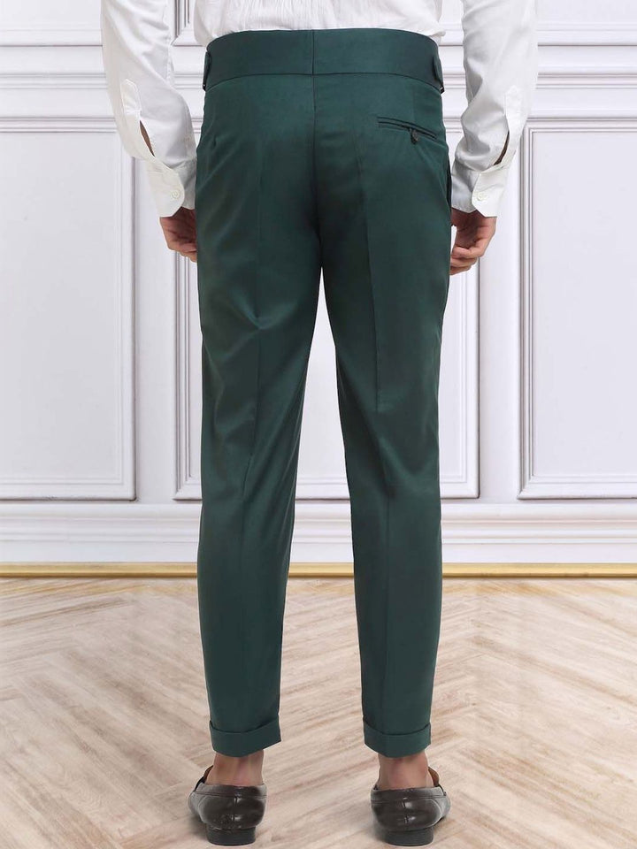 Men's Bottle Green Cotton Rich Solid Slim Fit Formal Gurkha Pants