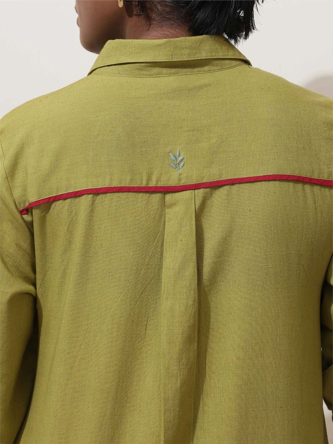 trueBrowns Women Pear Green Shirt Collar Cotton Shirt Dress