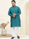 SOJANYA PLUS Rekaan Tenun Bunga Mandarin Collar Kurta Lurus Biasa dengan Piyama