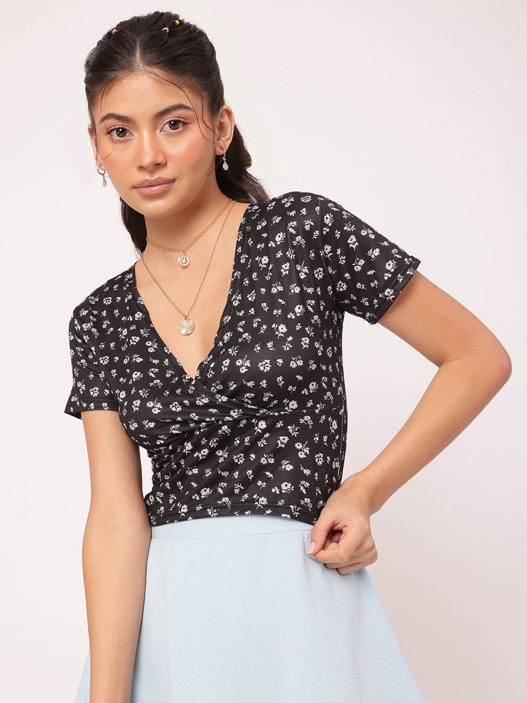 DressBerry Flower Child Essentials Printed Wrap Crop Top
