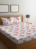 Myntra Elegant Homes White Floral Polycotton 300 TC Fitted King Fine Bedsheet with 2 Pillow Covers-98 x 89 inches