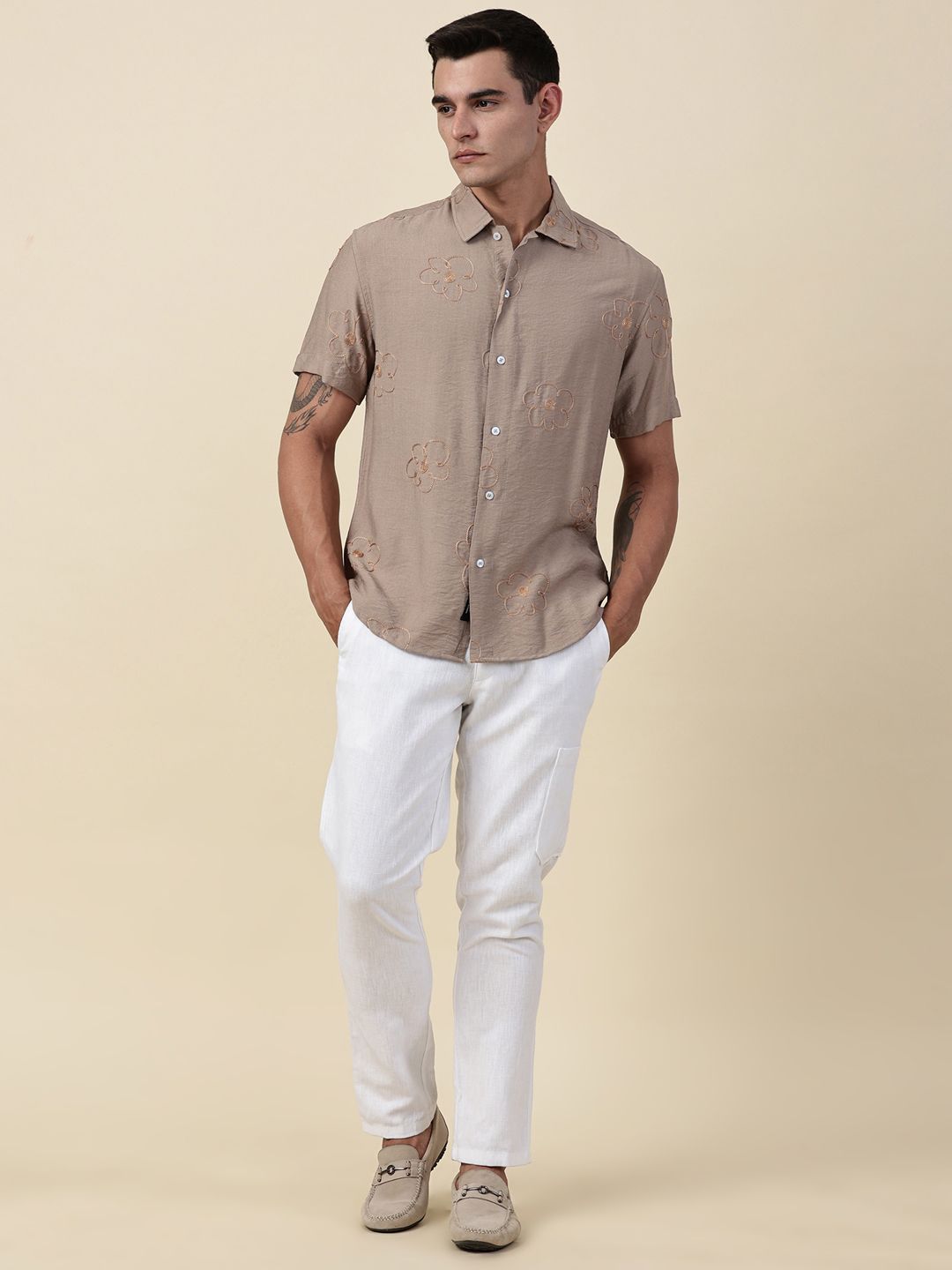 Thomas Scott Men Embroidered Regular Fit Casual Shirt