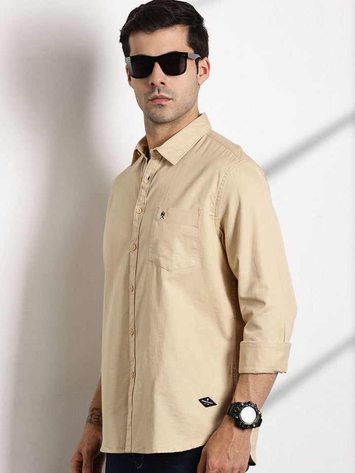 Thomas Scott Men Standard Slim Fit Spread Collar Solid Cotton Casual Shirt