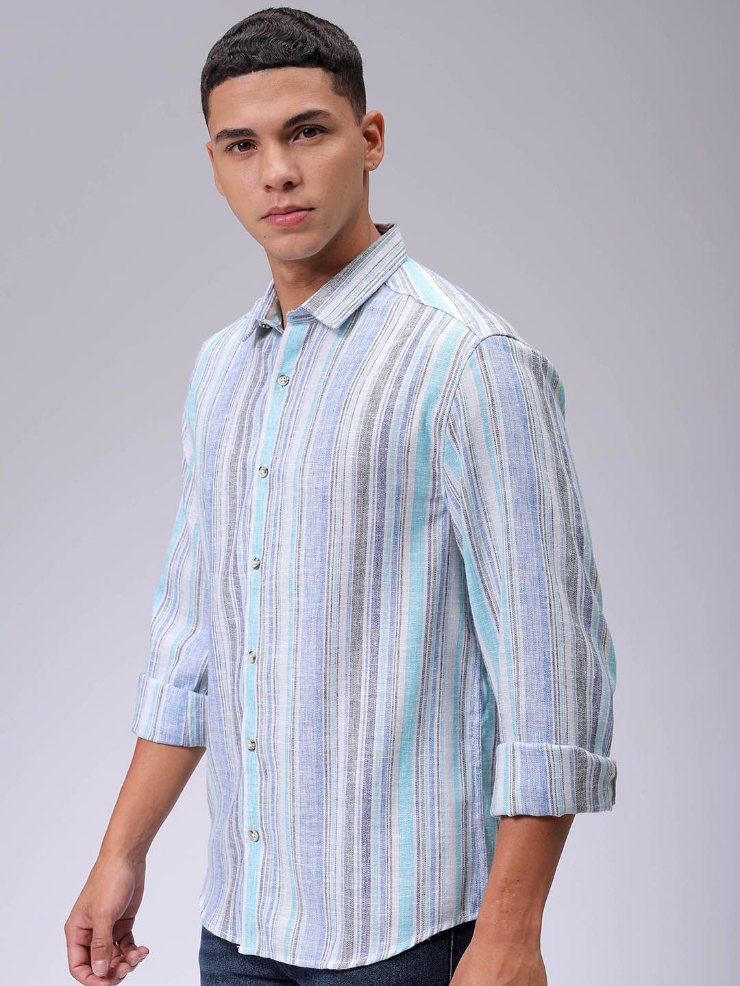 The Indian Garage Co Men Slim Fit Multi Stripes Opaque Striped Casual Shirt