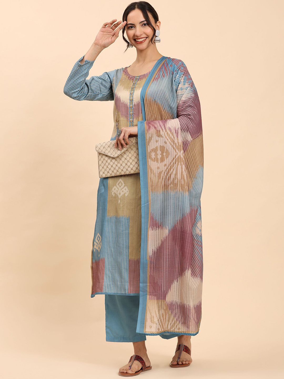 Mamicha Women Printed Regular Pure Cotton Kurta with Palazzos & With Dupatta