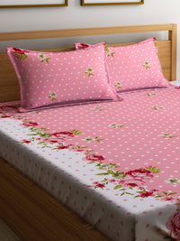 Myntra Elegant Homes Bercetak Merah Jambu & Putih Set Cadar King 300 TC 2.45 m x 2.25 m