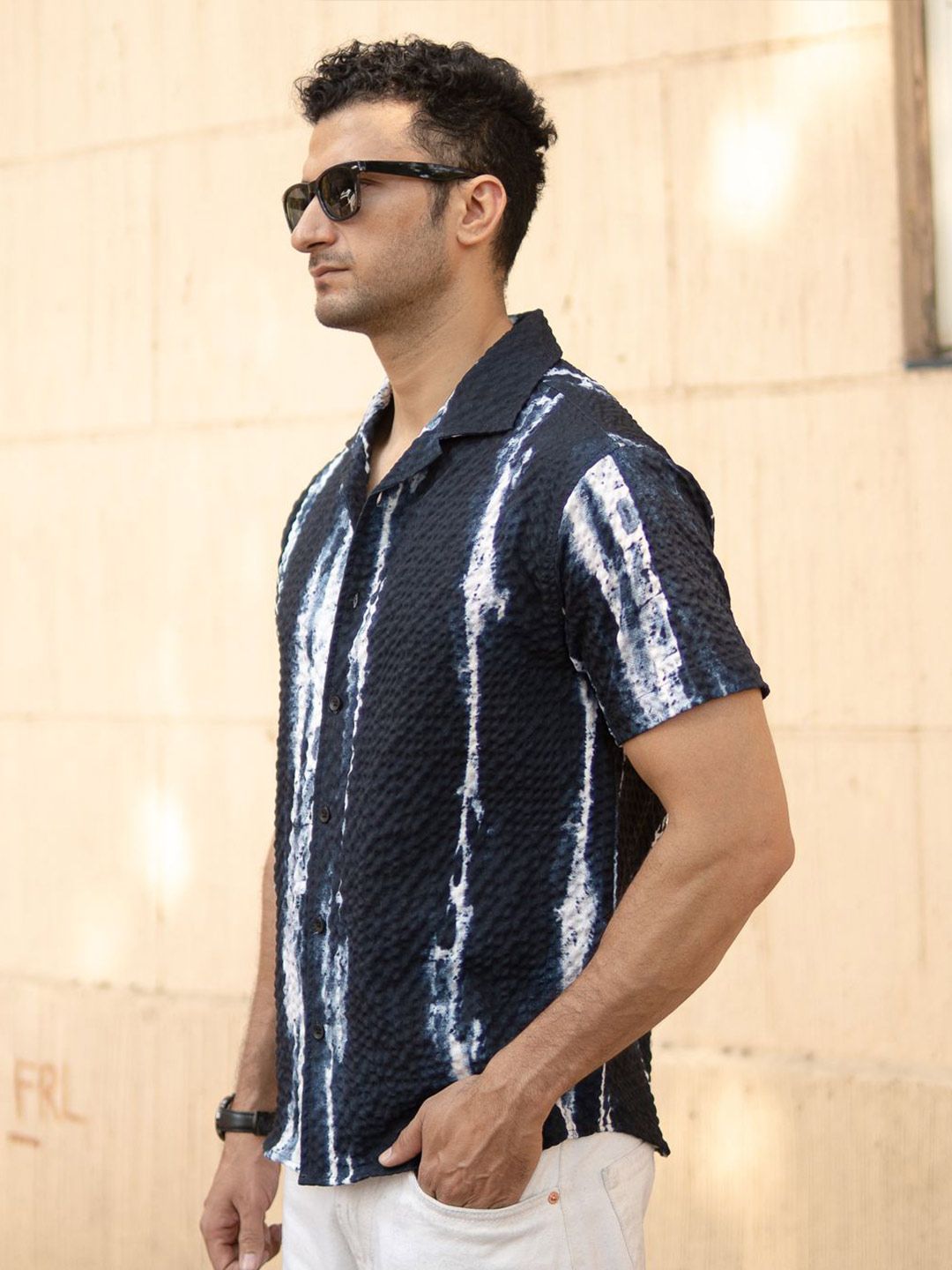 Powerlook Men Navy Blue Printed Regular Fit Half Sleeves Shirt