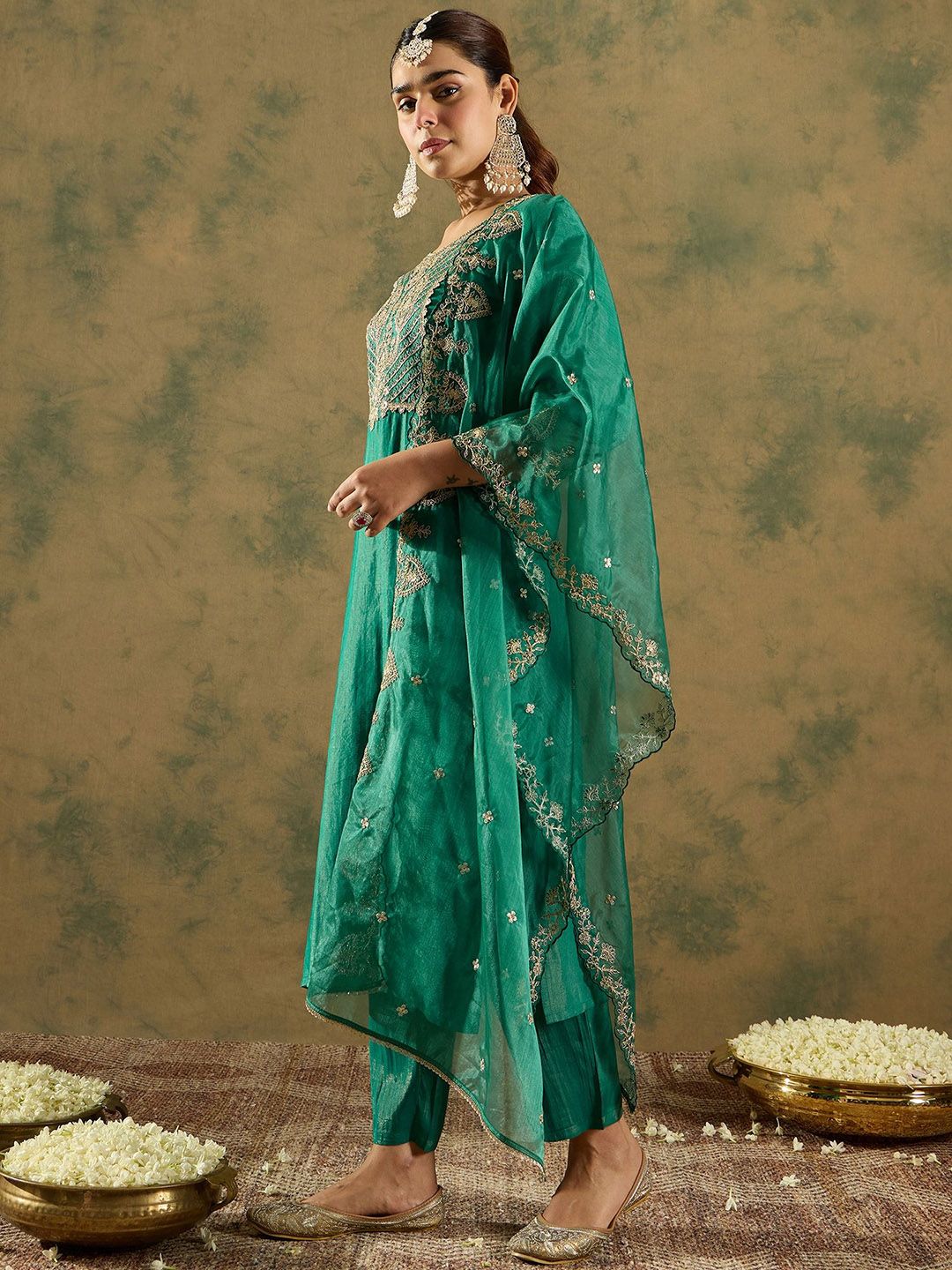 Indo Era Ethnic Motifs Embroidered Kurta With Trousers &  Dupatta