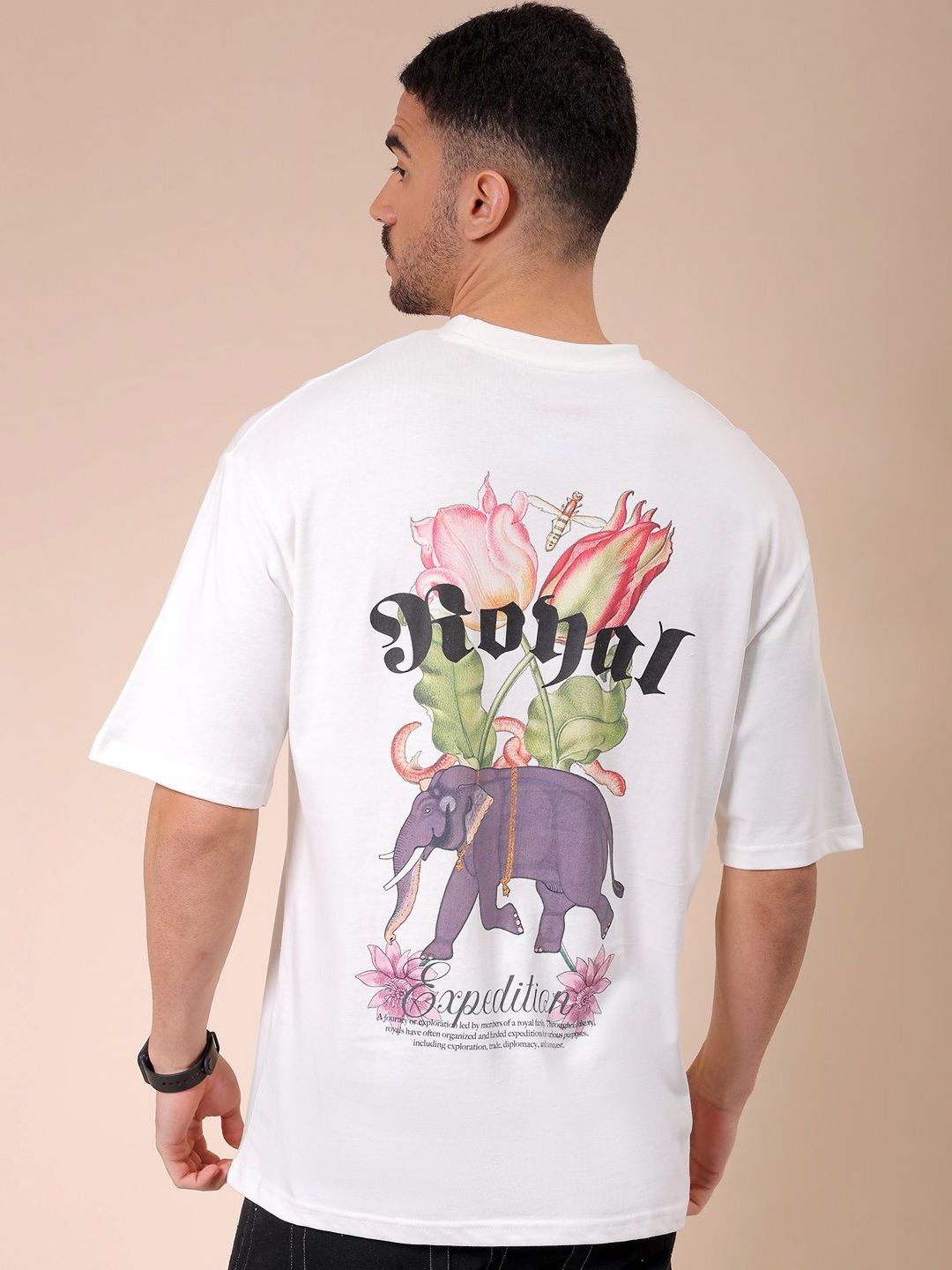 The Indian Garage Co Men Graphic Printed Round Neck Cotton Oversized T-shirt